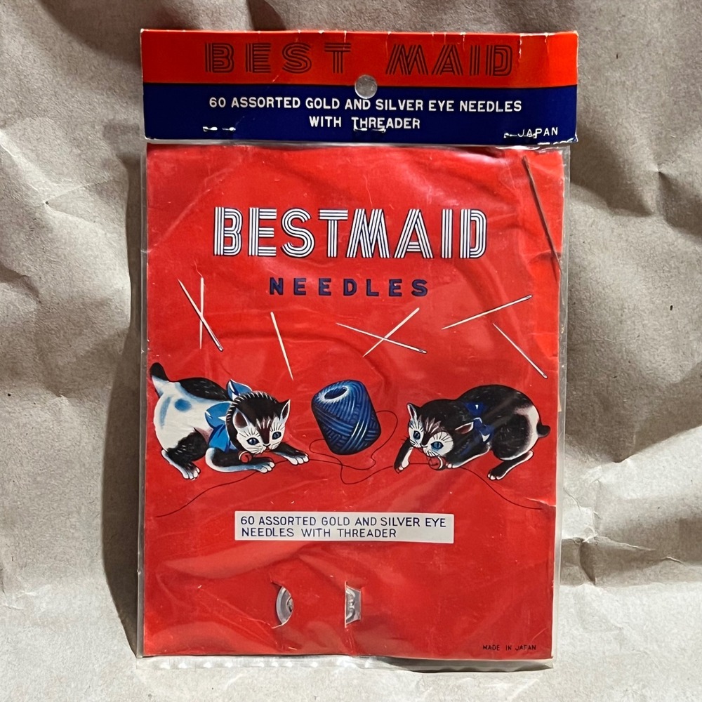 Best Maid 60ct Sewing Needles Vintage Red Kitten Packaging Gold Silver Eye Japan